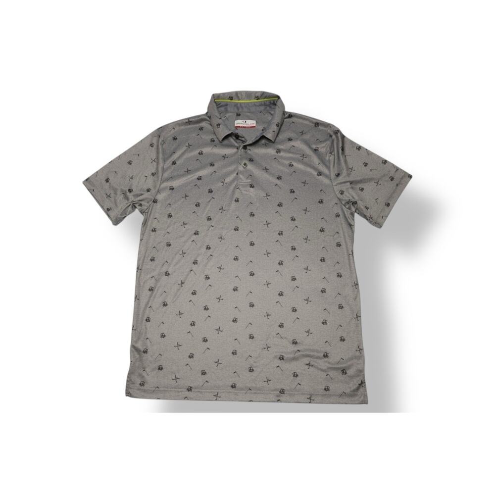 Grand Slam Men’s M Performance Golf Polo | Carts Clubs Flags Print